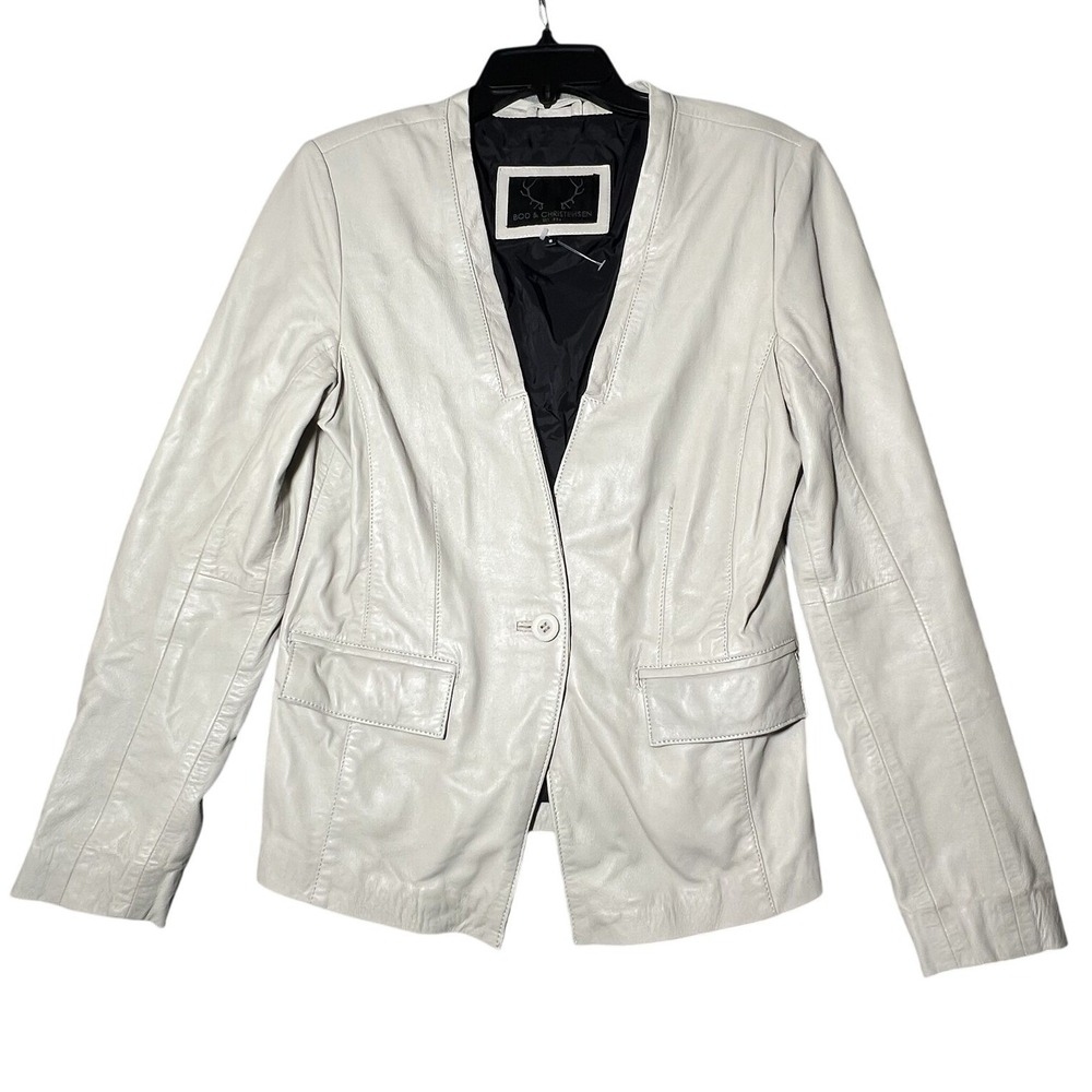BOD & CHRISTENSEN Women's Cream Leather Blazer Jacket‎ Size M Single Button